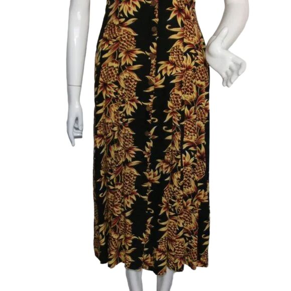 PINEAPPLE MOON Midi Dress, 2, Pineapple print, Sleeveless, Sheath, Black/Yellow - Picture 5 of 13